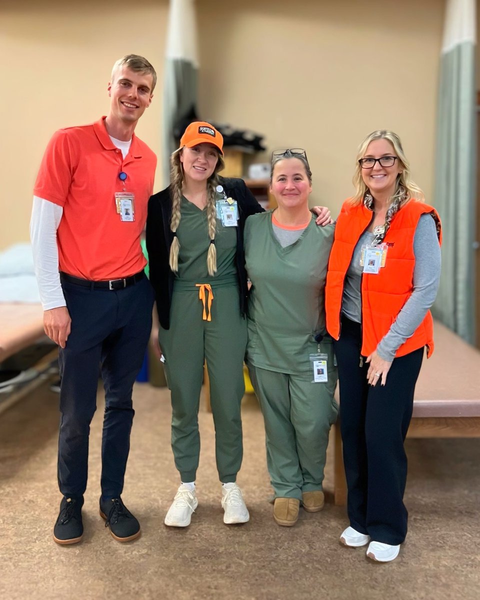 CManorCampus's tweet photo. Themed team dress-up days are back this season at our Health Care &amp; Rehab Center! We kicked things off with a nod to Hunting Opener! Doesn't our crew look great in blaze orange? 🧡 Stick around for more fun themes to come! https://t.co/nXmaupJtJT