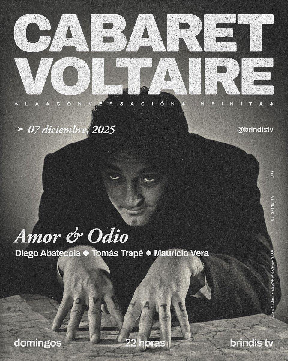 Diego Abatecola rompe el silencio. El creador de Blender y Carajo habla de todo sin censura. 

Cabaret Voltaire con <a href="/Robbiegol/">Diego Abatecola</a>: Amor &amp; Odio 🐦‍⬛ Diseño a cargo de <a href="/ub_spinetta/">Unidad Básica Luis Alberto Spinetta</a>