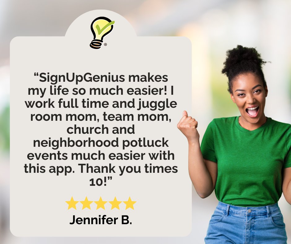 SignUpGenius's tweet image. Working full time. Room mom. Team mom.
Church + potlucks.

This mom’s got it handled—with a little help from SignUpGenius. 🙌
#MomLife #SignUpGenius #OrganizedAndAwesome