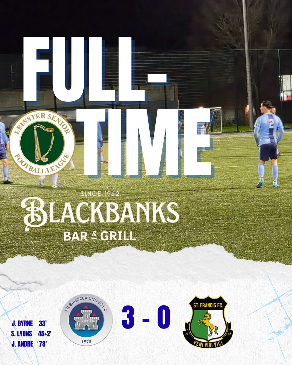 Full time result ⏳️

Our goals coming from James Byrne, Shane Lyons and Jordan Andre to seal the win ⚽️

Fans MOTM - Clayton Maher.  Have to mention Jordan Andre coming off the bench and getting himself on the scoresheet 

<a href="/LSLLeague/">Leinster Senior League</a> <a href="/AlQuinn2015/">LSL Live Update’s</a> #LSLlivescore <a href="/hitthechannels/">Football lover</a>