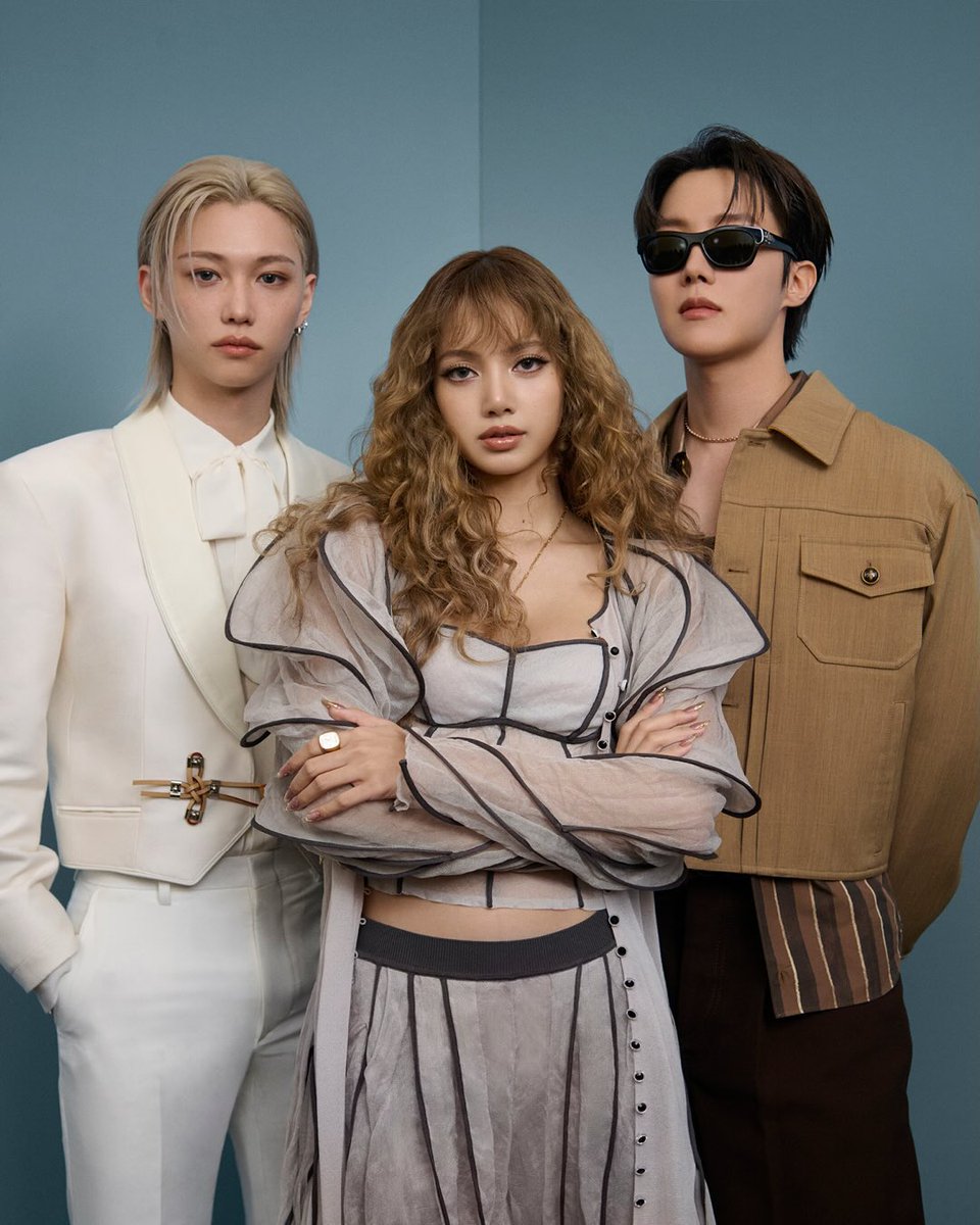 PopBase's tweet image. Lisa, J-Hope and Felix stun for Louis Vuitton.