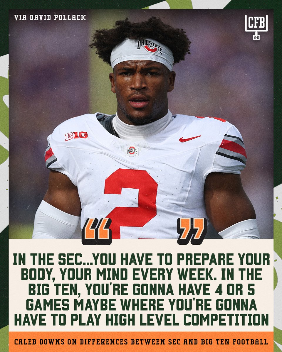 Caleb Downs on the differences between SEC football and Big Ten football 🤝 

Caleb goes on to say that he's seen a lot of Big Ten beat SEC teams in bowl games so you always have to bring your best

(via <a href="/davidpollack47/">David Pollack</a>)