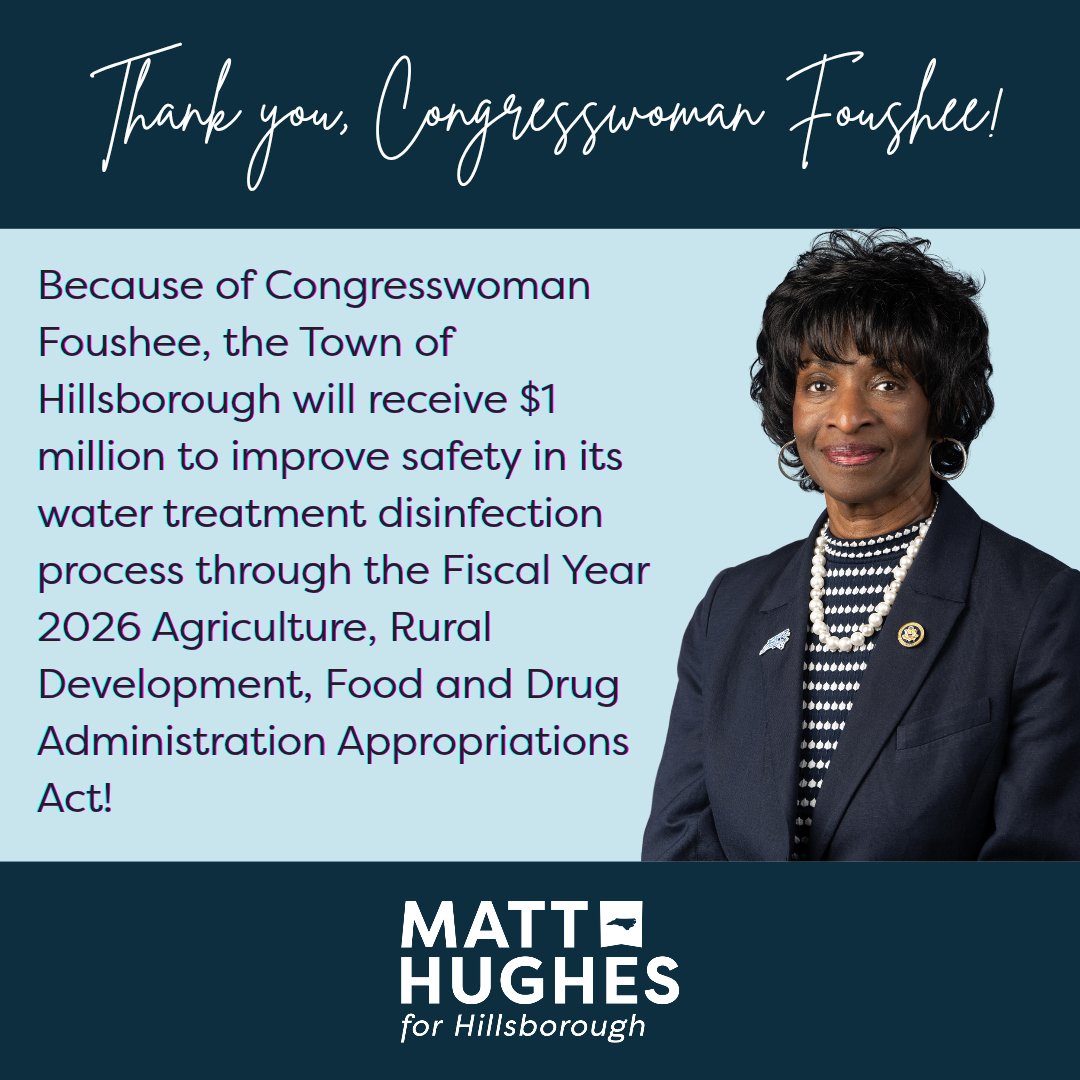 matthughesnc's tweet image. Thanks to @ValerieFoushee Hillsborough will receive $1mil to replace the chlorine gas disinfection system at our water treatment plant with a less hazardous system.