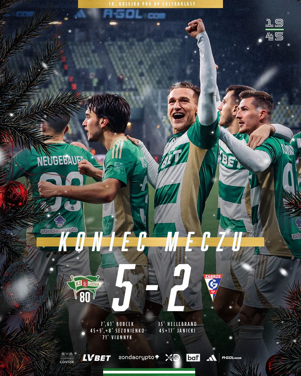 Tak można kończyć rok kalendarzowy! 🤍💚

Widzimy się lutym na <a href="/PolsatPlusArena/">Polsat Plus Arena Gdańsk</a>, Lechiści! 😎

#LGDGÓR 5:2