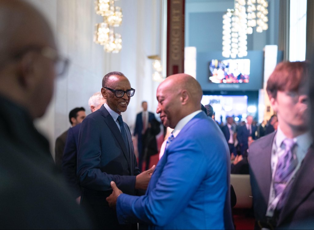 UrugwiroVillage's tweet photo. President Kagame attended the #FIFAWorldCup 2026 Final Draw at the John F. Kennedy Center in Washington, D.C., joining global football leaders and partners. Rwanda is among eight countries confirmed by FIFA to host the FIFA Series 2026, a global initiative that brings men’s and women’s national teams together for competitive matches beyond their traditional confederation boundaries.