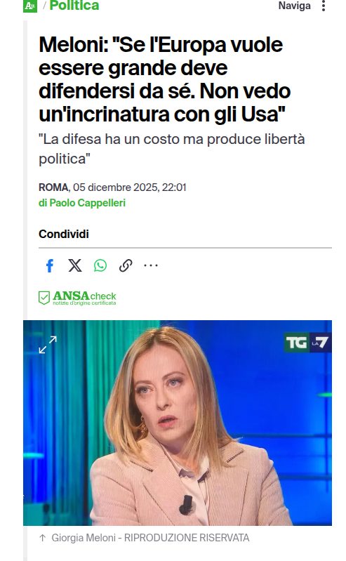 La difesa secondo Giorgia, finta patriota, grande europeista a spese vostre.
Si, perchè in eurostalla vi spremono come limoni.

Quante basi AmmmmeriCane ci sono in Italia e quali bombe custodiscono?