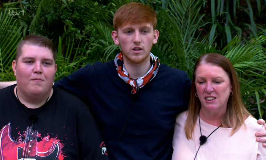 I_am_KenBarlow's tweet photo. #ImACeleb #ImACelebrity   Ginge's family weren't available, so we got these two random Bullseye contestants. https://t.co/k0PUwR8e8a