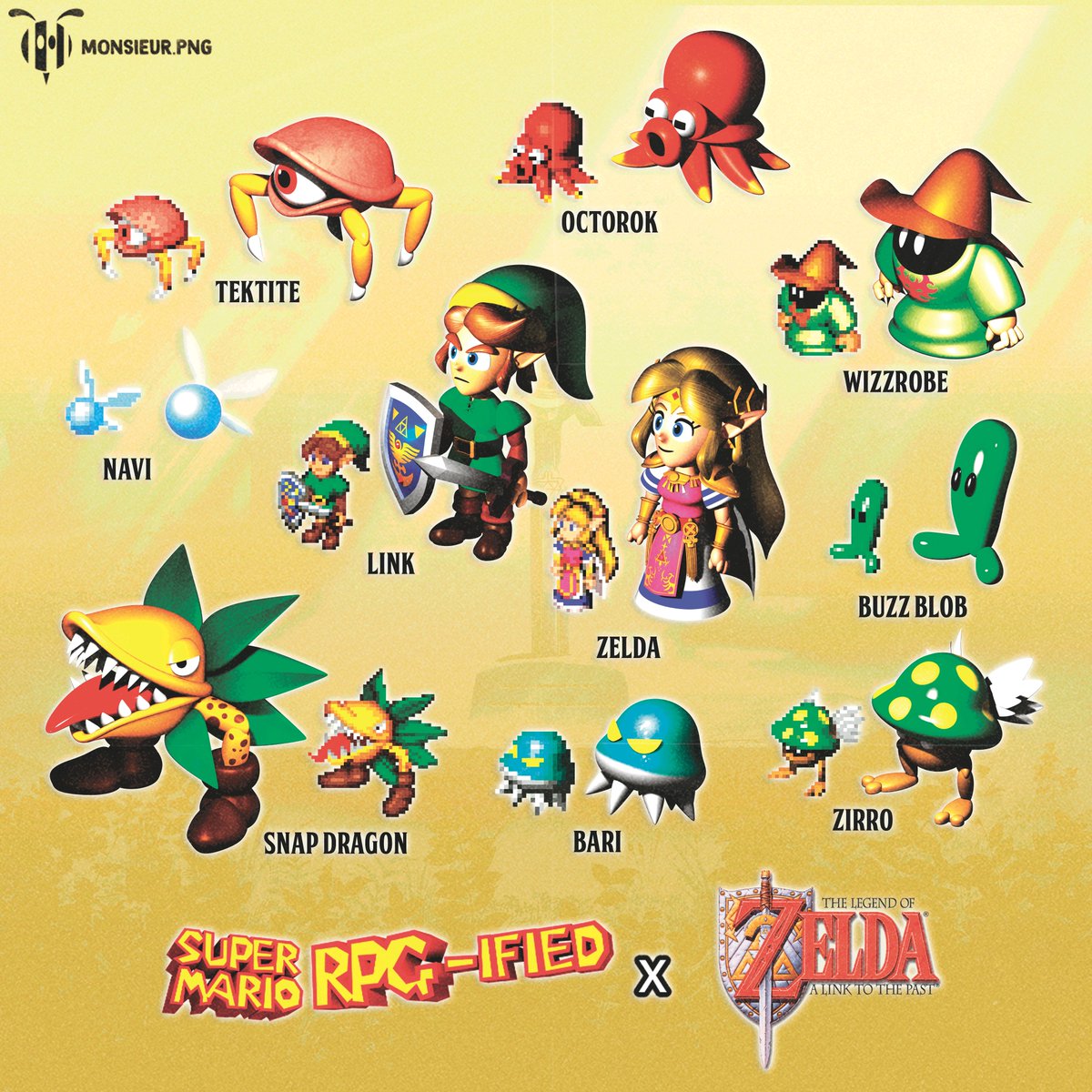 "Super Mario RPG-ified" X. The Legend of Zelda.

After 29 years of deep sleep, the Hero of Time has finally awaken! 🛡️

#SuperMarioRPG #Zelda