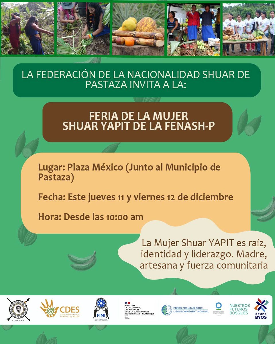 Celebremos la fuerza que cultiva vida.

La <a href="/fenash_p/">FENASH_P</a> te invita a la Feria de la Mujer Shuar YAPIT, un espacio donde la sabiduría ancestral, la producción sostenible y el trabajo comunitario se encuentran.

Ven a conocer los productos que nacen del Aja Shuar, fruto del cuidado de