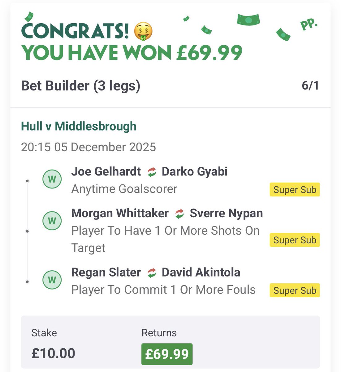 DanThompsonTips's tweet image. 6/1 WINNER ✅

Great start to the weekend with a winning Bet Builder ⚽️