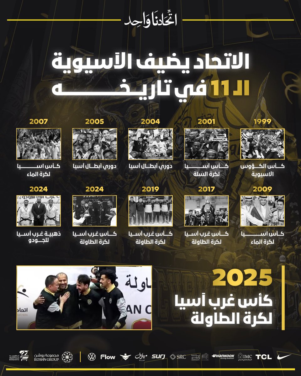 طاولة #الاتحاد تضيف اللقب الآسيوي الـ 11 إلى خزائن العميد 🏆🇸🇦

• مبروك لجماهير الذهب 👏💛