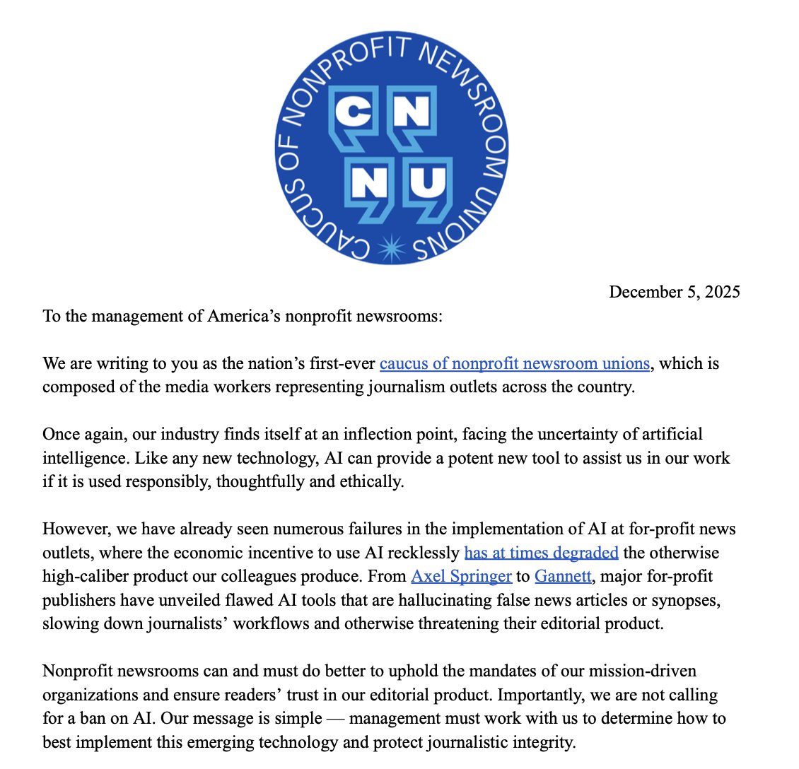 propublicaguild's tweet photo. Read and share our position statement, and sign the NewsGuild-CWA’s petition on AI  join us in our fight for #NewsNotSlop! https://t.co/8H3fK1YDBt