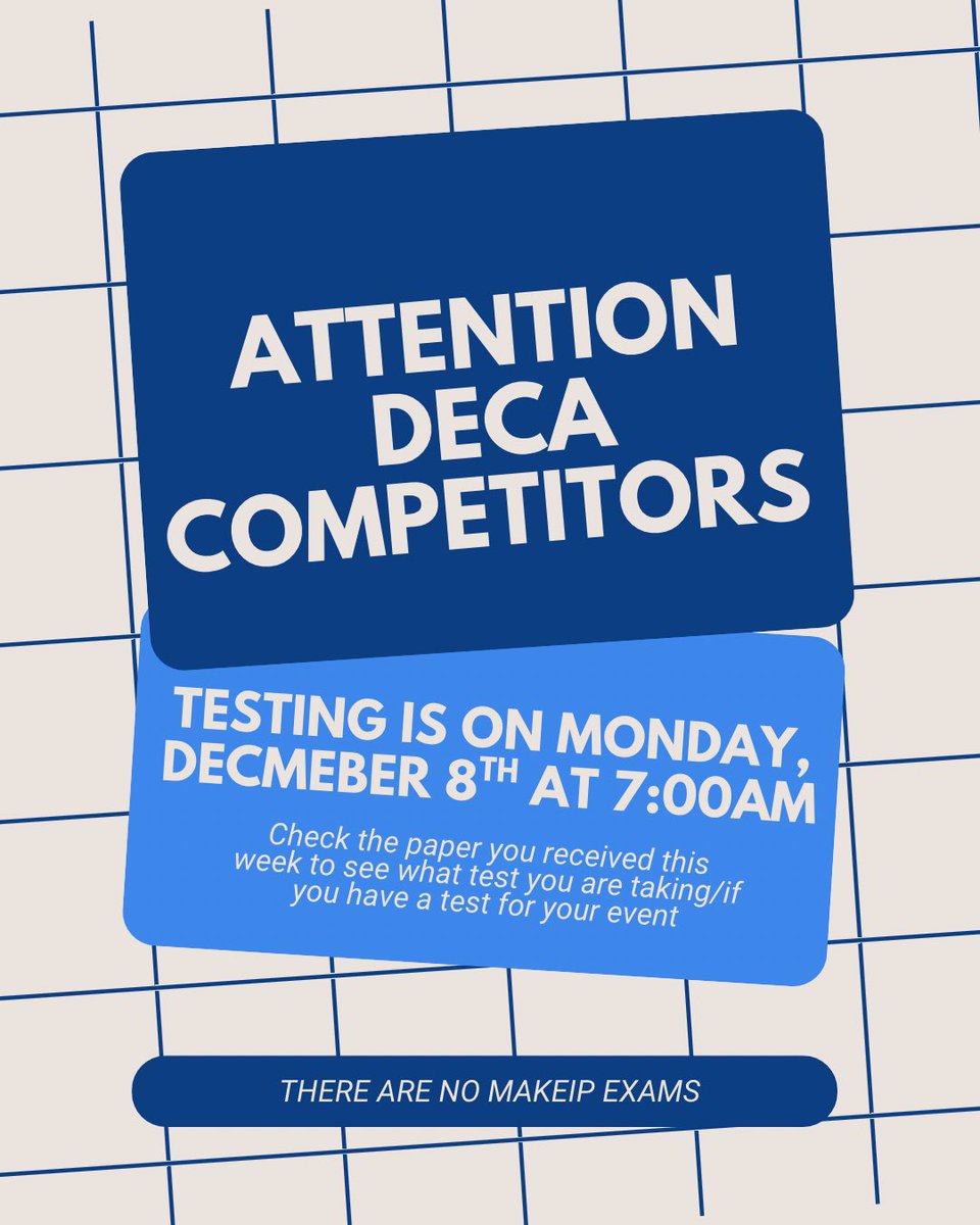 KingwoodDeca's tweet photo. Check your email &amp; the paper you have been personally given by KHS DECA leadership on your time for testing.  

Mark your Calendars and come prepared. Stop by Room 4701 if you don’t have your paper and your member id for testing TODAY!
@HumbleISD_KHS https://t.co/Oksn7l8rXP