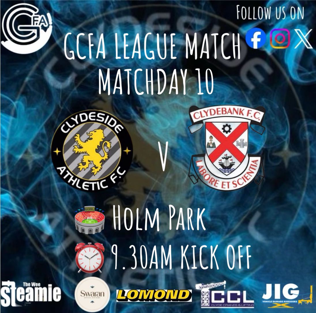 ClydesideAth's tweet photo. #fixturefriday

Saturday 6th Dec

Vs Clydebank afc 

🕘 9.30am kick off
🏟 Holm Park.. Clydebank

@clydecranesandlifting
@jigvda 
@swaranindiancuisine 
@lomondplant 
@theweesteamie 

#mtc💙⚫️💙 https://t.co/tQmHq51nDU