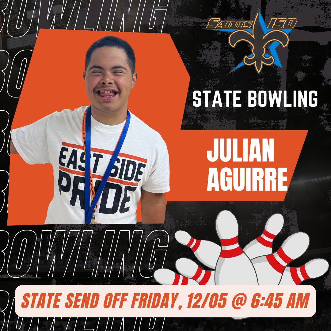 StCharlesEast's tweet photo. 🎳Good luck to Julian Aguirre at the SOILL State bowling tournament tomorrow! You got this! #SaintsPride #AllinSaINts https://t.co/TsfZHqFuds