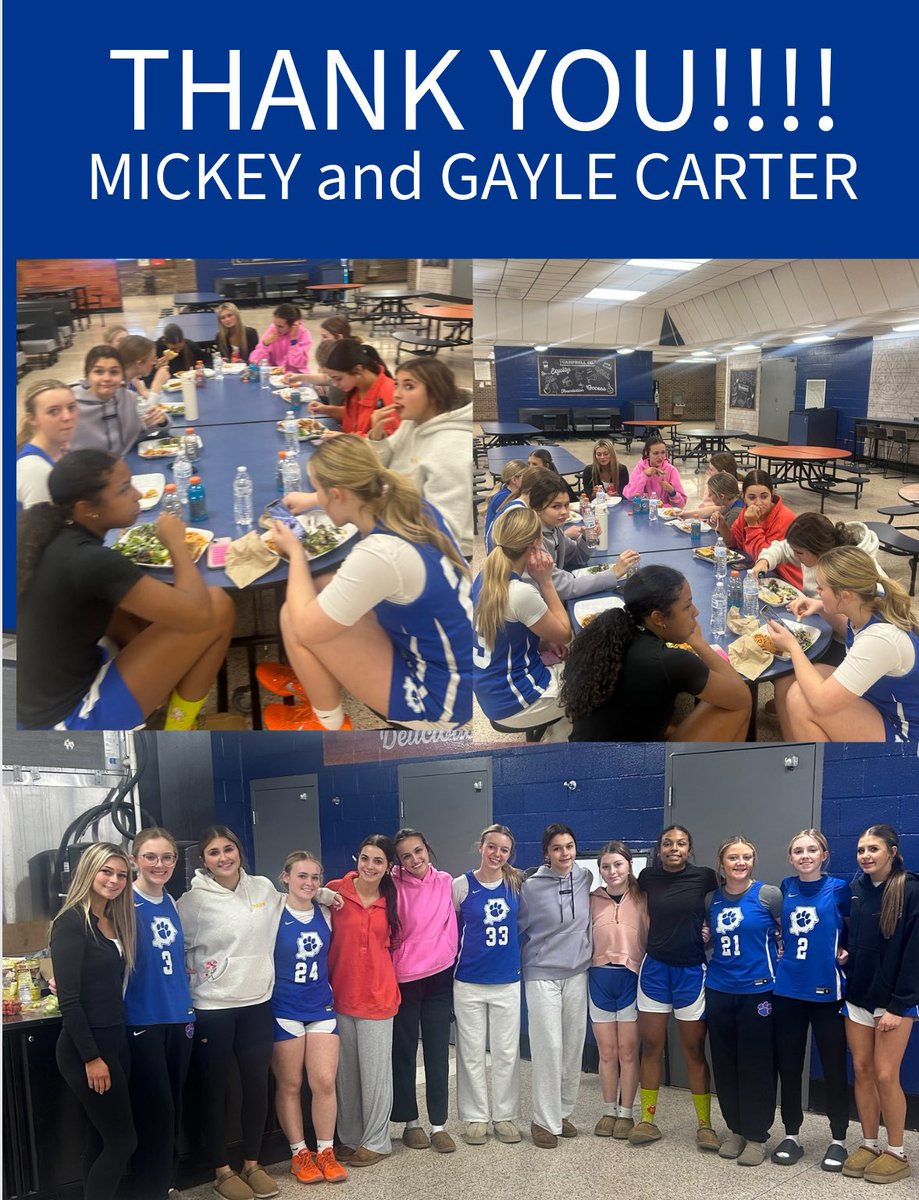 Lady Cougar Basketball would like to thank Mickey and Gayle Carter for sponsoring our team mean last night!!!!!!
