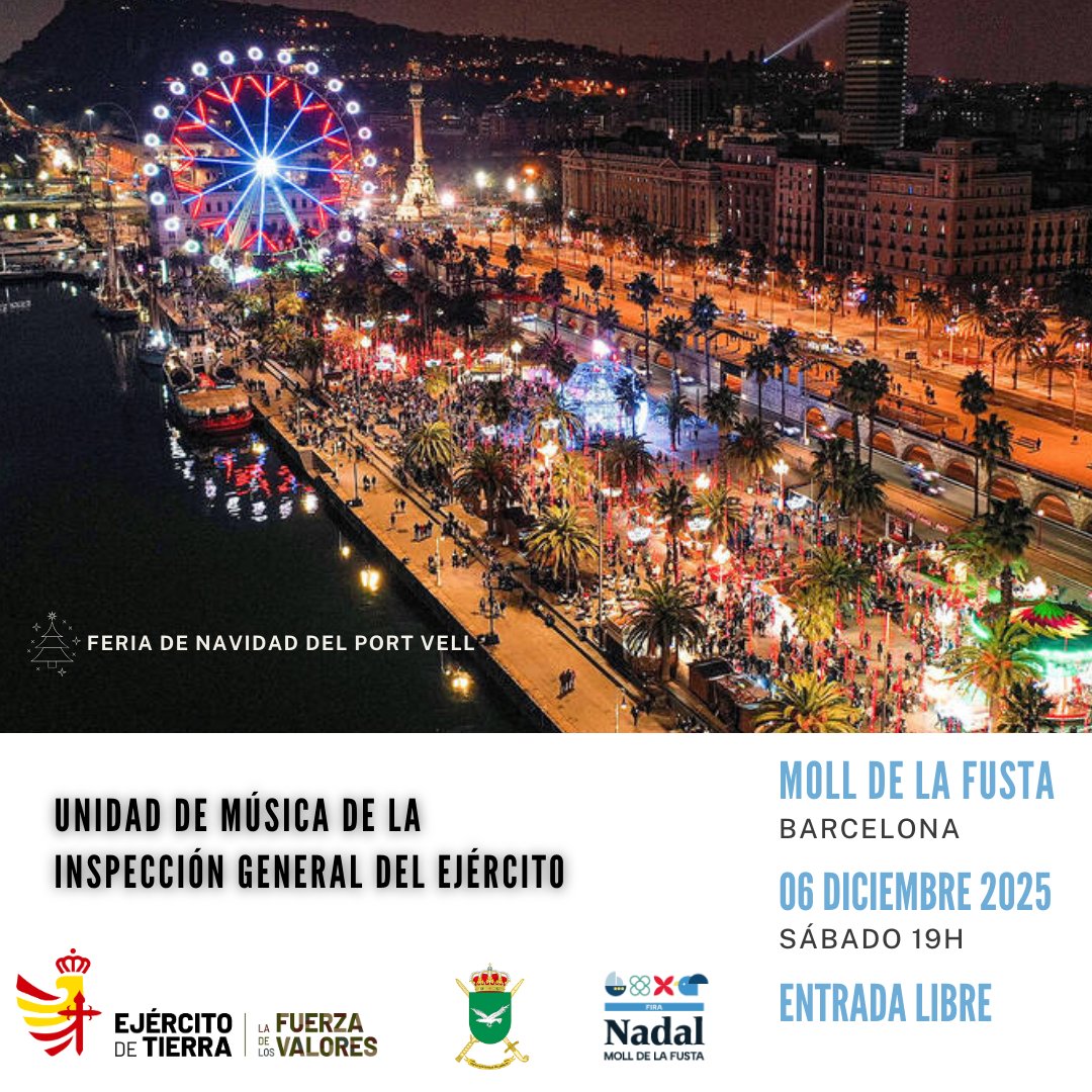 IGE_ET's tweet photo. No te pierdas la oportunidad de disfrutar del sorprendente concierto de la Unidad de Musica de la  #IGE en un entorno mágico:  la Feria de Navidad en el Port Vell de #Barcelona bajo el influjo de la #LunaFria, una de las mas grandes del año. 
Sin duda será un momento irrepetible. 😍
⏰️ sábado 6 Dic. 19.00