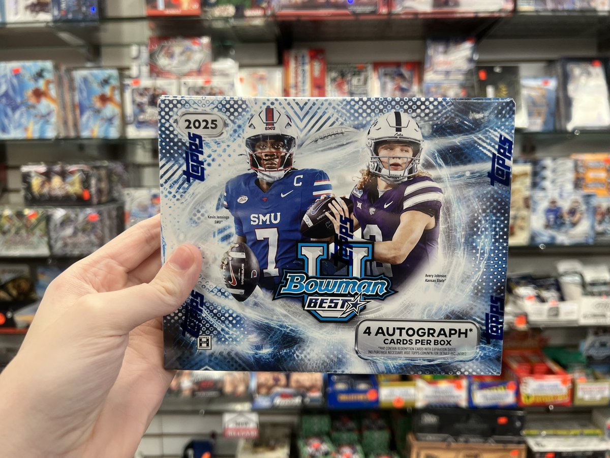 BUSportsCards's tweet image. 🚨NEW PRODUCT🚨

2025 @Topps Bowman Best University 
- 4 autographs per box

#Topps #ToppsFootball #BowmanU #ToppsBowman #ToppsBowmanBest #BowmanBest #toppscollectibles #toppscards #toppstradingcards #Bowman #BowmanFootball #TheHobby #BatterUpCards