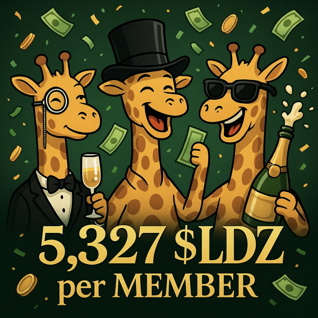 👑 MILLIONAIRES CLUB AIRDROP — LIVE 💰 

Total Distributed: 95,886 $LDZ (~$115 USD)
 5,327 $LDZ ($6.42) per member 😤🔥

Only for Millionaires Club members 👑

Claim is available on the Goofy Giraffes Staking Site!

Keep stacking Giraffes and $GOOFY