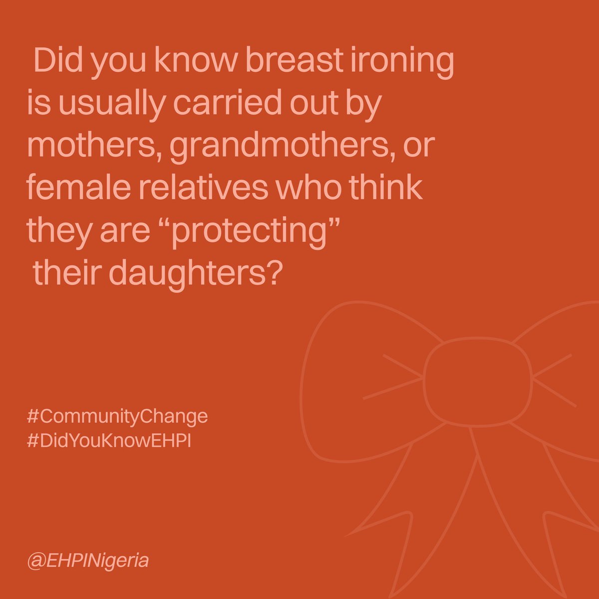 EHPINigeria's tweet photo. Many girls suffer in silence under the guise of “protection.” It’s time to challenge the norm and safeguard their future.
#CommunityChange #DidYouKnowEHPI @EHPINigeria
#SayNoToBreastironing https://t.co/FIrtijqNu5