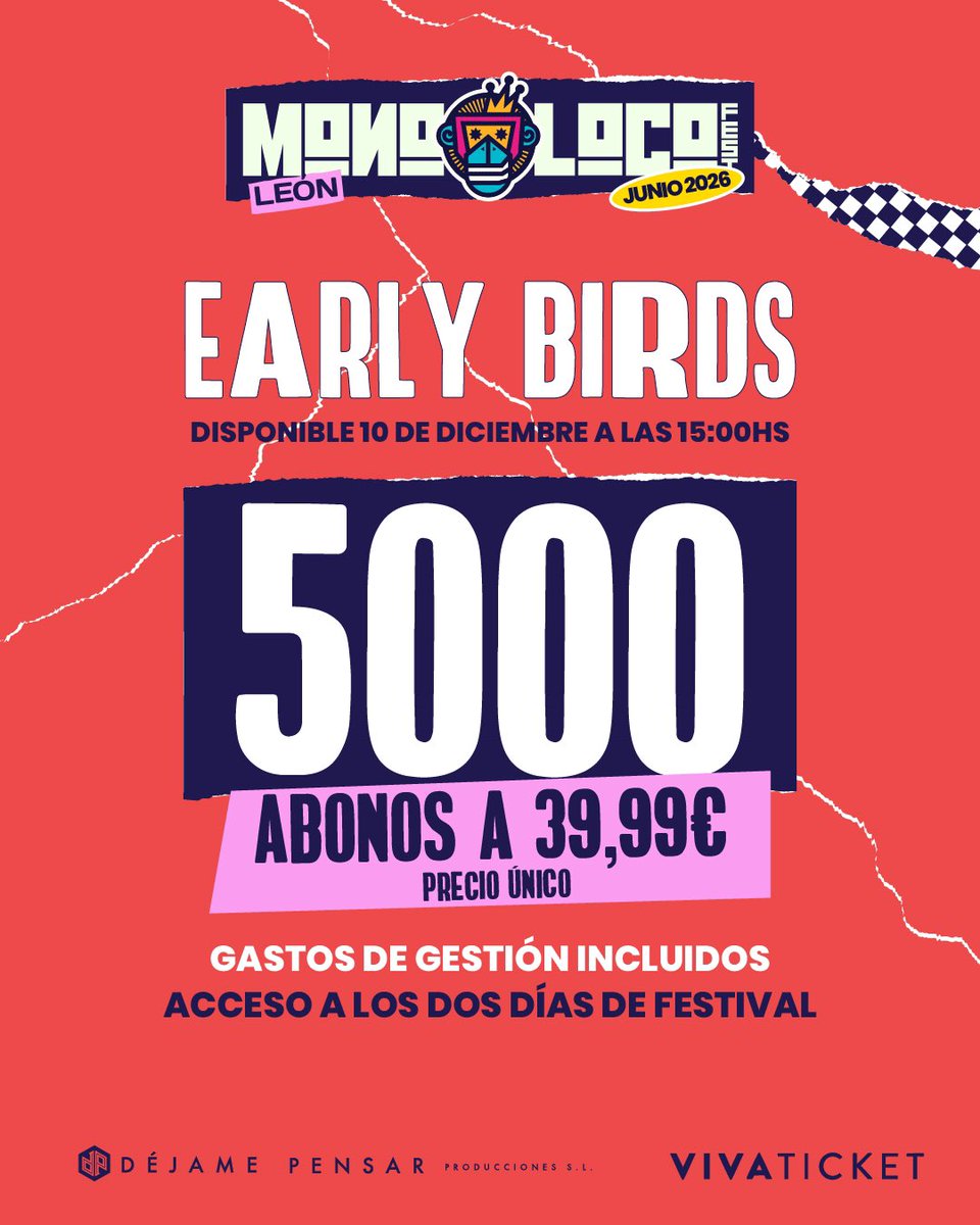 MonolocoFest's tweet image. ¡PRIMEROS 5000 A LA VENTA! 😏🔥 

⏰ Próximo miércoles a las 15.00
ℹ️ Toda la info en Instagram