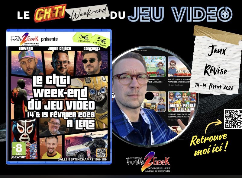 C’était un secret de polichinelle ☺️ je serai une nouvelle fois présent pour le #ChtiJV à Lens au mois de février ! 

Un stand qui fera peau neuve pour offrir toujours plus d’apprentissages via les jeux vidéo 🔥🔥🔥

Hâte de retrouver tout le monde sur place 😁