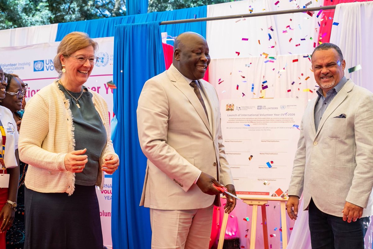 UNVolunteers's tweet photo. #Kenya continues to lead the way on volunteerism 👏

On #IVD2025, @ChamberlainSDGs joined the Kenyan government, @UN family, volunteers &amp; partners in 🇰🇪 to launch the 2026 International #VolunteerYear. 

A big step for #volunteers in the country 🇰🇪and the region! https://t.co/jAVnFez8mb
