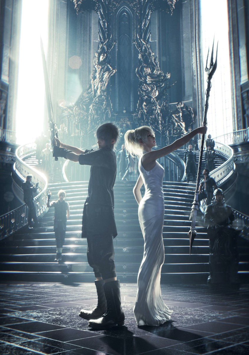MidnightKolrath's tweet photo. Parallel official art of Noctis with Lunafreya vs. Noctis with Ardyn

I like how its all light with Noct and Luna while the light only remains with Noct and Ardyn gets more shadow

Also on the left: Regis, the council, glaives, the bros
Right: The kings of lucis https://t.co/GdIiXtnXKy