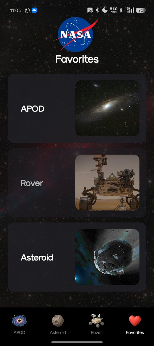jan9639's tweet photo. Just built my own NASA-inspired space app using React Native 🔭
✅ APOD
✅ Mars Rover Images
✅ Near-Earth Asteroids
✅ Favorites System
#NASA #SpaceApp #AndroidDev #ReactNative https://t.co/Da9ukNk44O