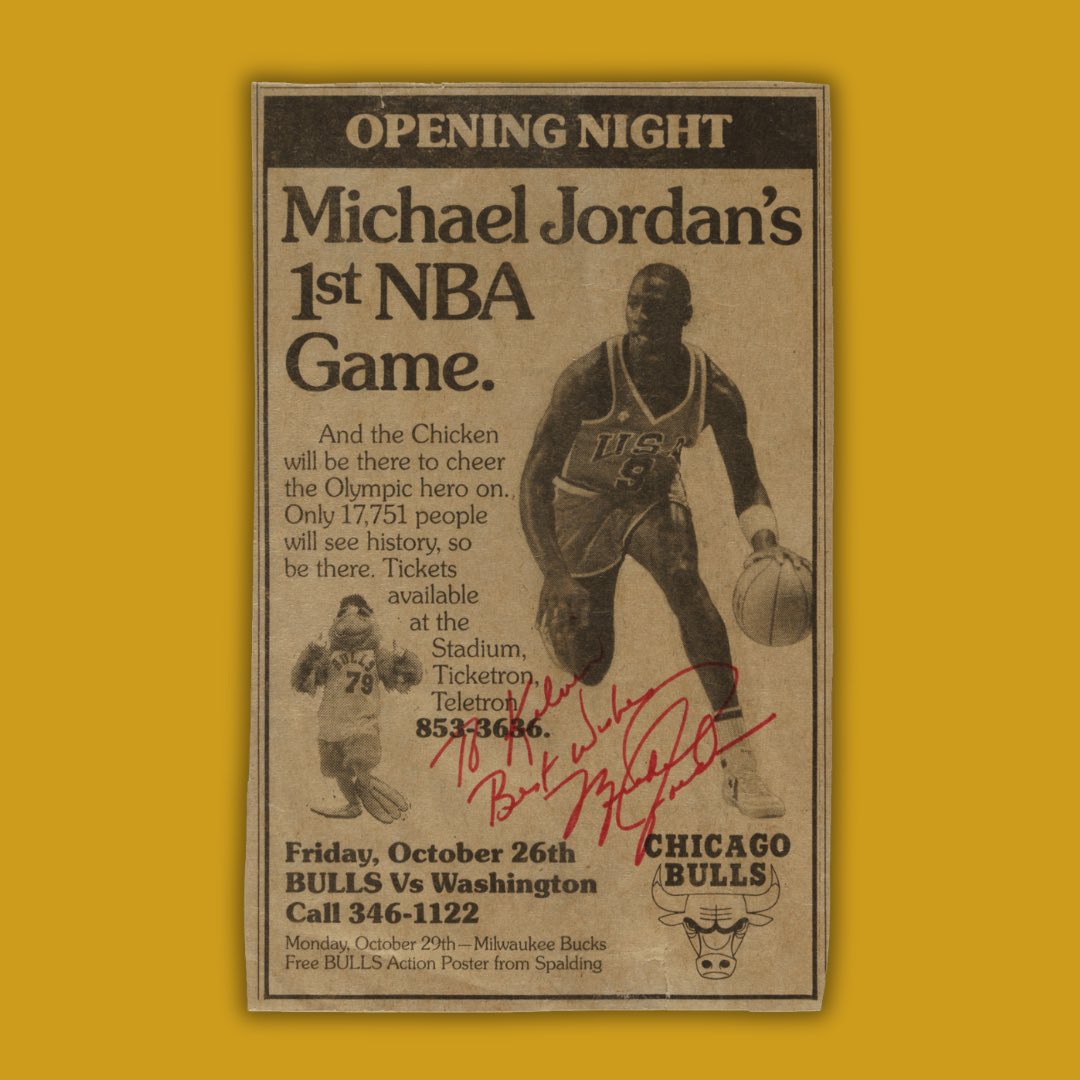 Not a card but very cool and very unique. 

A cut out from MJ’s opening night paper, signed and inscribed by his airness?

This is nuts. No idea on value. But crazy cool. Would PSA slab it? 

Ends Sunday <a href="/collect_rea/">REA</a>