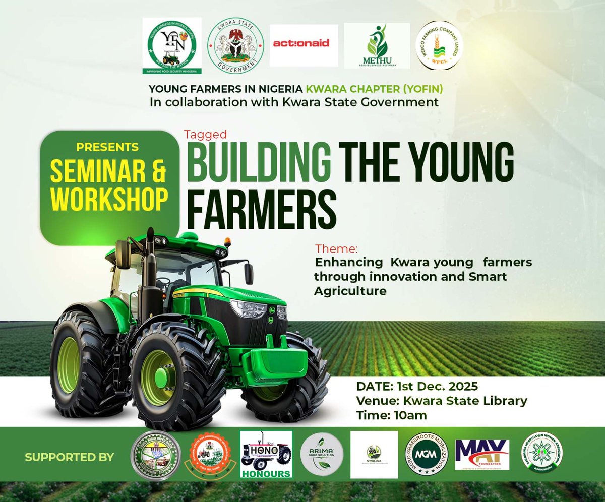 abe_unilorin's tweet image. Unilorin ABE students represented! Our reps attended the YOFIN Kwara Chapter seminar on Dec 1st.

​We absorbed crucial knowledge on driving agricultural growth through Smart Agriculture and innovation. This experience is vital for future engineers in the sector. 💡🚜
​#AgriTech
