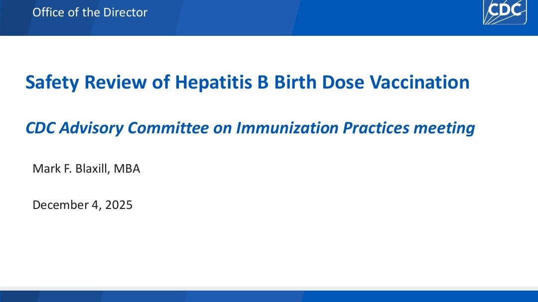 ¡Una buena noticia! El comité asesor de vacunas del CDC (ACIP) votó 8-3:  ya no recomiendan la vacuna de hepatitis B a TODOS los bebés al nacer. Solo para hijos de mamás diagnosticada con hepatitis B.  Para el resto, que pregunten a su médico. Fin de una rutina de 30 años 

La