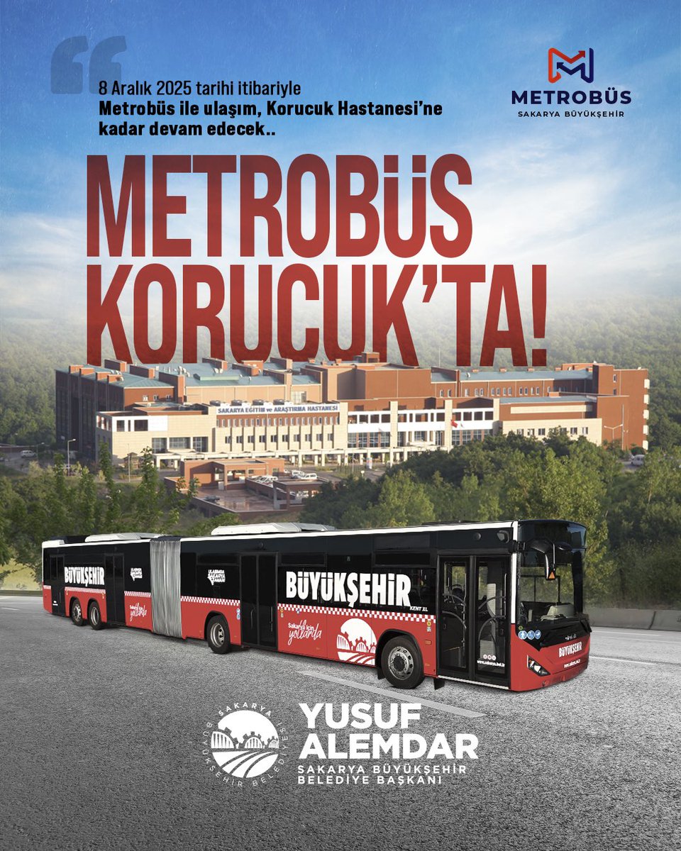 Metrobüs hattımızda yeni bir adım daha atıyoruz! 🚍✨

Şu anda Camili’de son bulan Metrobüs seferlerimiz, 8 Aralık Pazartesi itibarıyla Korucuk Devlet Hastanesi’ne kadar uzayacak. 

Günde 145 seferle kesintisiz ulaşım sağlayacak yeni hatla Yenikent bölgesine erişimde önemli bir