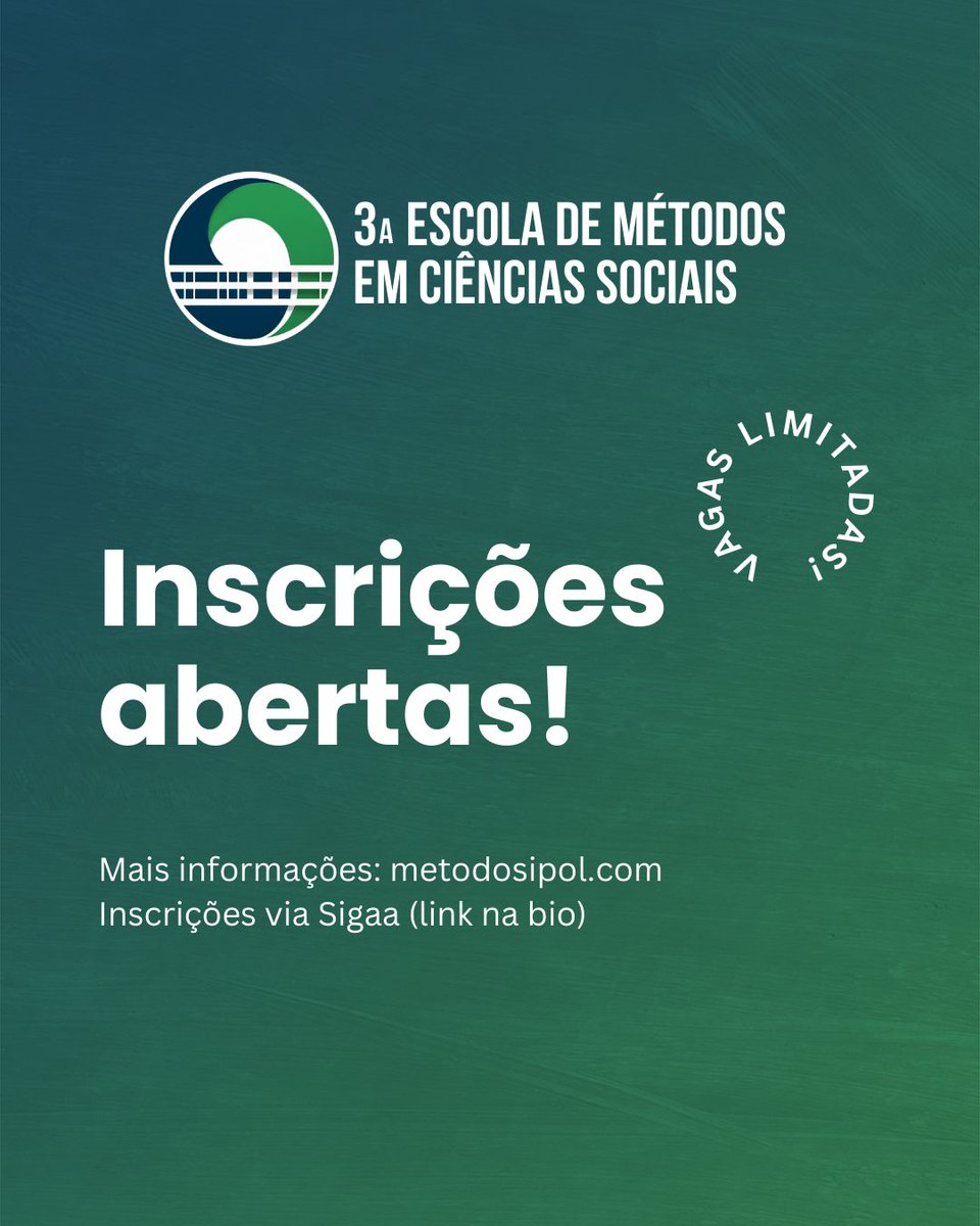 AdrianAlbala's tweet image. 🚨As inscrições estão abertas para a 3a edição da Escola de Métodos em Ciências Sociais do @Ipol_Unb , do 2 a 13 de Março. São 9 cursos de 15hs de todo tipo (quali e quanti) com professores de primerissimo nível, confira! Informações em metodosipol.com @DalsonFigueired