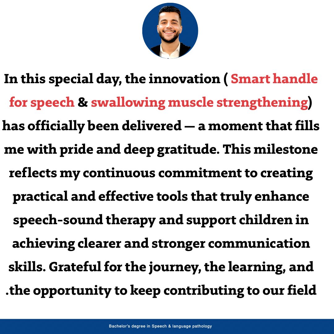 speedy_speech's tweet photo. I'm truly grateful and proud of this new innovation

Moustafa Khaled 
Speech-Language Pathologist 
Adult &amp; Pediatric  SLP
Bachelor’s degree in Speech language pathology https://t.co/N7Xd1ZKRiZ