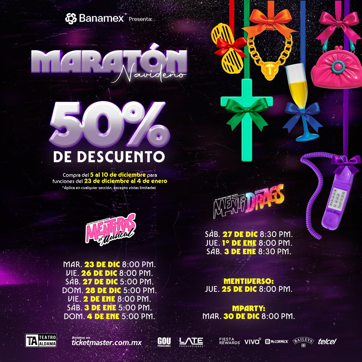 ¡La celebración más ochentera de la ciudad! 💙❄️

Del 5 al 10 de diciembre obtén un 50% DE DESCUENTO para funciones del Maratón Navideño. 🪅🌌

Adelanta tu compra: ticketmaster.com.mx/explore/tamana…