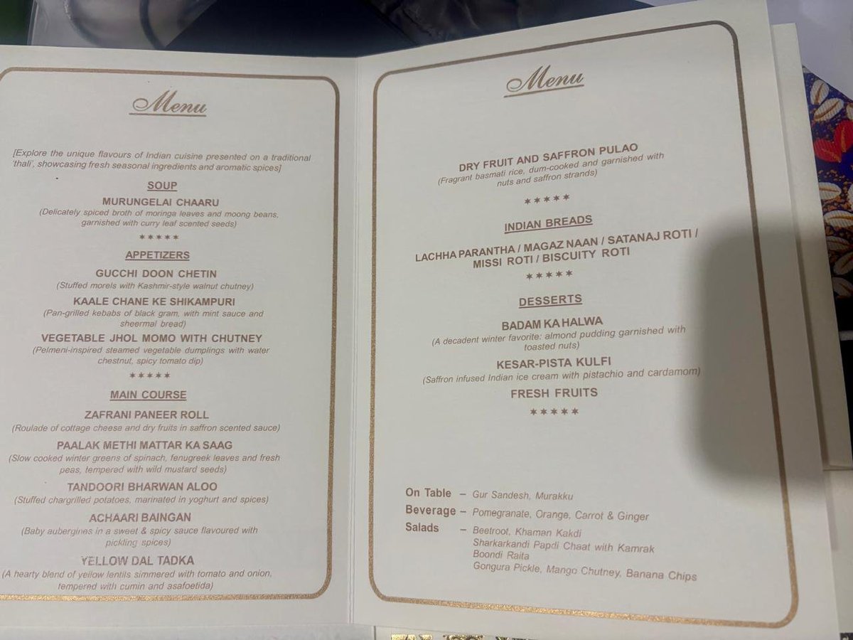 ANI's tweet photo. Delhi | The banquet hosted by President Droupadi Murmu at the Rashtrapati Bhavan in honour of Russian President Vladimir Putin featured a menu boasting the unique flavours of Indian cuisine. 

The evening also featured a showcase by the Rashtrapati Bhavan Naval Band accompanied by an ensemble of classical instrumentalists.