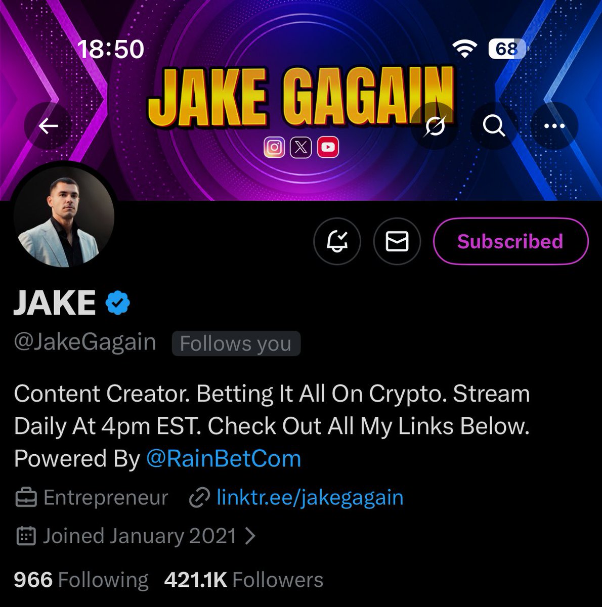 Thanks for the follow back <a href="/JakeGagain/">JAKE</a> 🔥