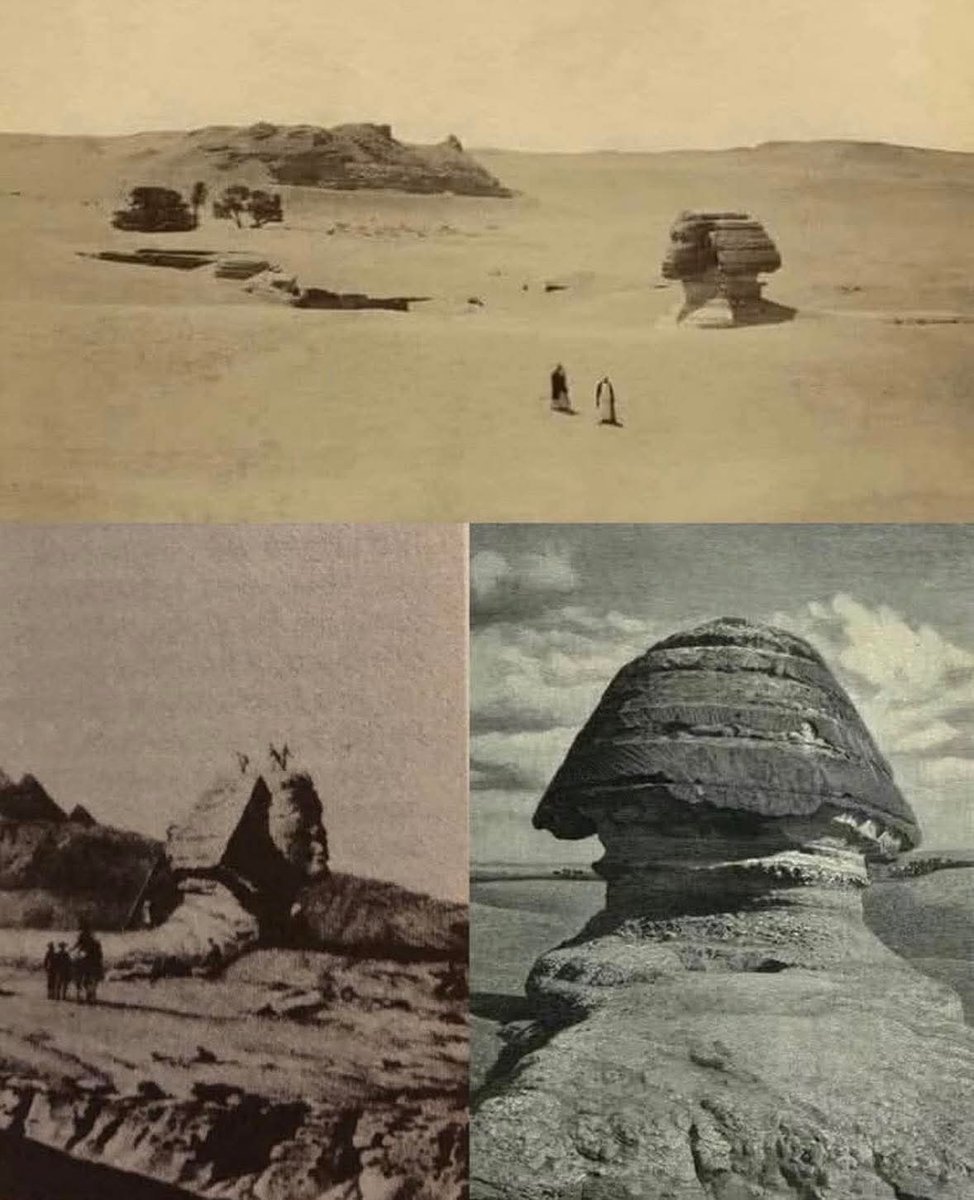 The Sphinx sits in a low depression on the Giza Plateau, meaning that for centuries it was particularly vulnerable to being buried under shifting desert sands. By the time European travelers began documenting it in the Middle Ages and early modern period, only the head was