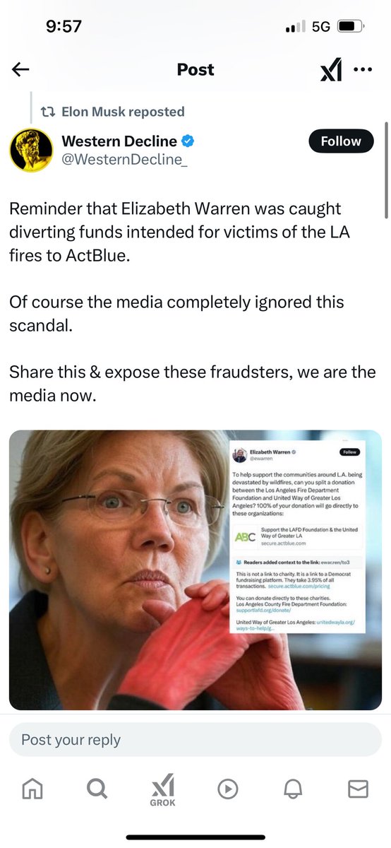 <a href="/SenWarren/">Elizabeth Warren</a> Wow, this seems like a big deal. ⬇️