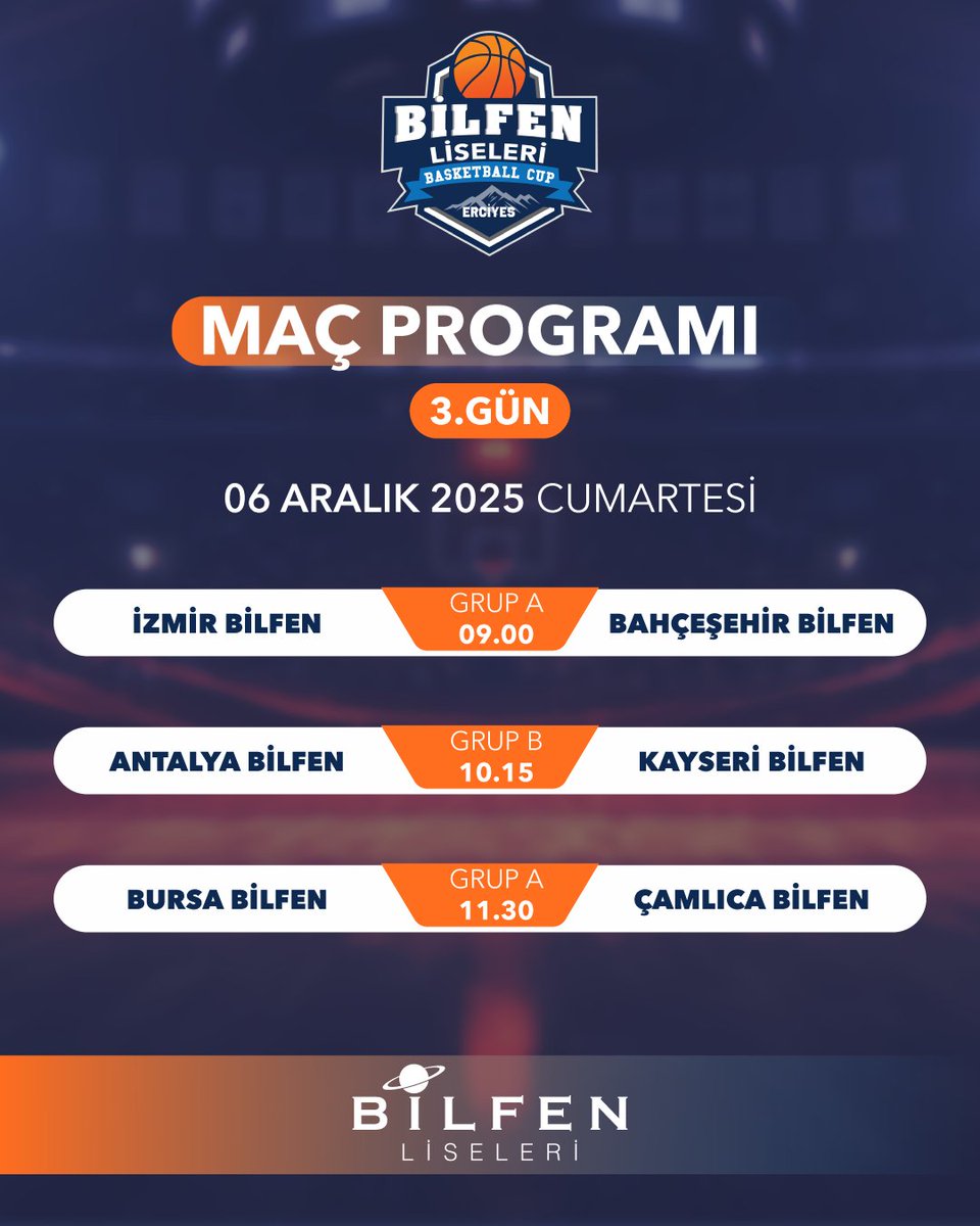 Bilfen's tweet photo. Bilfen Basketball Cup Erciyes’te üçüncü gün heyecanı!
İşte, üçüncü müsabaka gününün maç programı!
#bilfen https://t.co/lbmVPRHXbs