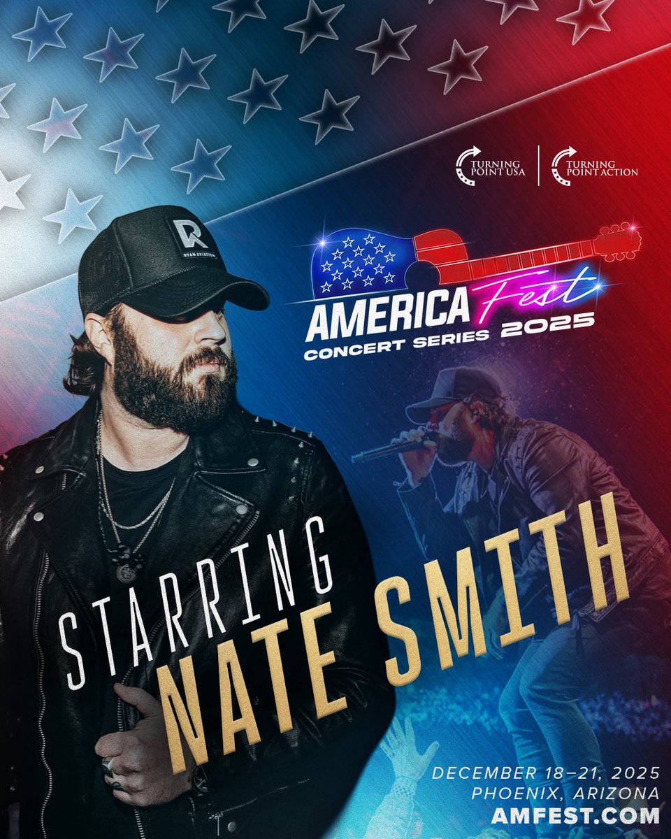TPUSA's tweet image. Country music is coming to AmericaFest 2025 with Nate Smith 🎤🎶🇺🇸 AMFEST.COM