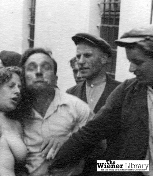 Ivan Kovalyshyn and Mykhaylo Pecharskyy, members of the OUN-B (Organization of Ukrainian Nationalists, Bandera faction), are the individuals shown in this photograph from the Lviv pogroms.

Kovalyshyn and Pecharskyy, identified by historian John-Paul Himka in the well-known