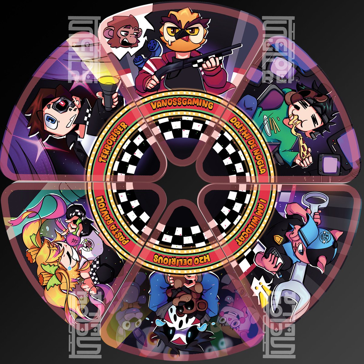 SeaForest480's tweet photo. In celebration of the new #fnaf2movie  movie comin out, here's the Crew in the FNAF world! 

[not for sale, these were charms given out at TwitchCon25] 
#bbsfanart #vanossgaming #daithidenogla #iamwildcat #terroriser #luicalibre #pastaravioli #h2odelirious #fnaf2 https://t.co/MKy3O3rcuM