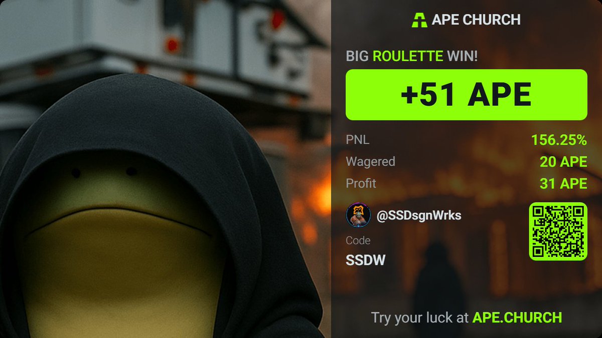 Degening into the weekend with <a href="/ape_church/">Ape Church</a> on <a href="/ApeChainHUB/">ApeChainHUB</a> 

Check out this big Roulette win on ape.church/?ref=SSDW! 

Look at this PnL: