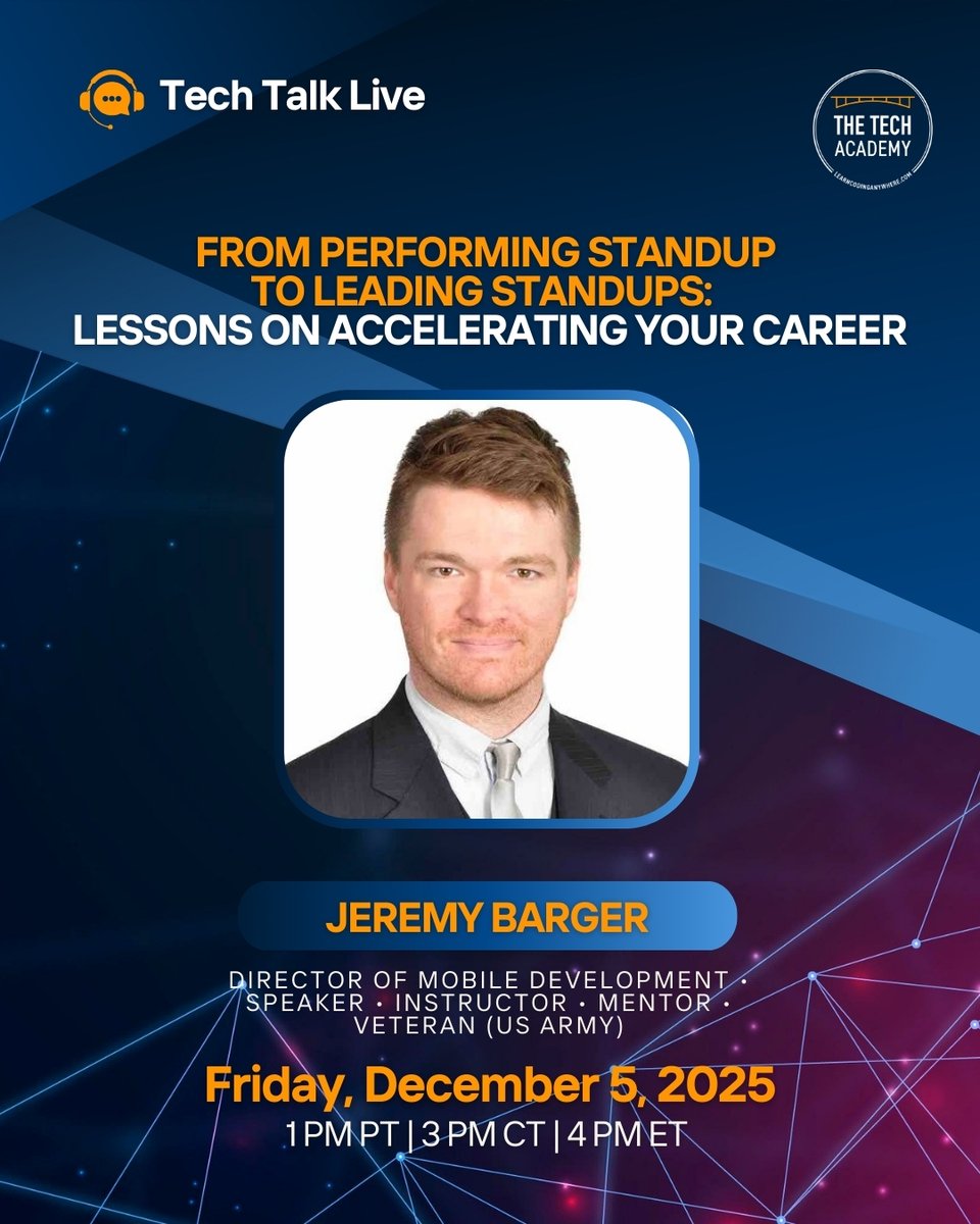 TheTechAcad's tweet image. 🚀 Happening today! 

Don’t miss it—reserve your spot and join us today! bit.ly/4pLNXFW

#techtalk  #thetechacademy #onlinecodingbootcamp #techjob #softwaredeveloper #computerprogrammer #learncoding #jonhunt #webinar