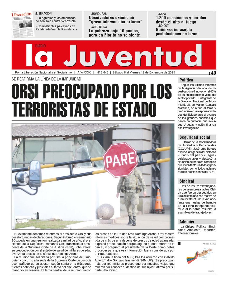 D_LaJuventud's tweet photo. 📷 Portada de LA JUVENTUD de esta semana.📷 Vos también podes acceder a la información necesaria para entender lo que pasa en el país y el mundo: suscribite al 📷2924 7971 o al 097326130 📷1 mes $150 📷3 meses $400 📷6 meses $750 📷1 año $1.400 y recibilo en tu casa o en tu mail https://t.co/40A4R0q7vE