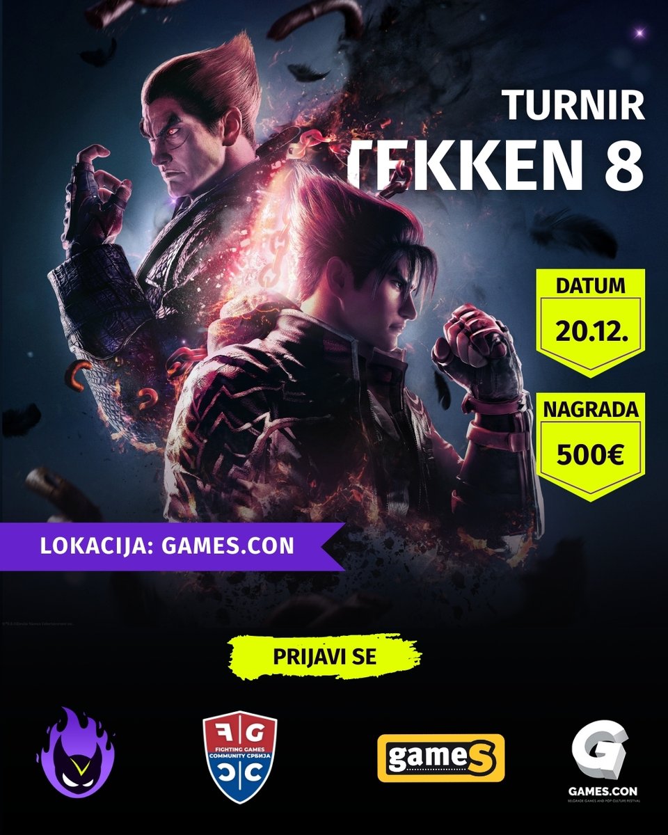 Games.CON 2025 is hosting the biggest Serbian Tekken 8 Tournament in Novi Sad on December 20th, signups are still open!

SIGNUPS: docs.google.com/forms/d/e/1FAI…