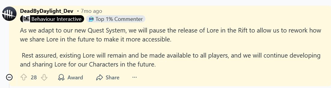 Just remembered this explanation we were given when the quests dropped and the lore first disappeared.

"More accessible" and now it's in a tiny sub-menu hidden away by the settings, with the cinematics gone and no improvements made anywhere else.