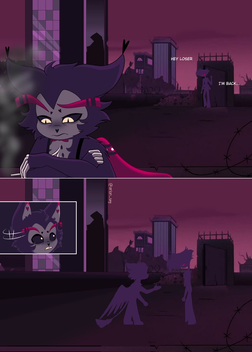 arion__sky's tweet image. "Come back"
Part 1.

(Set after episode 8 of season 2)

#HazbinHotel #huskerdust #angeldust #Husk